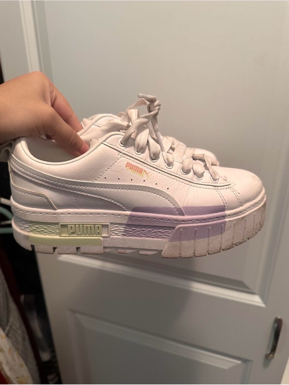 Puma White Platform Sneakers with Pastel Accent